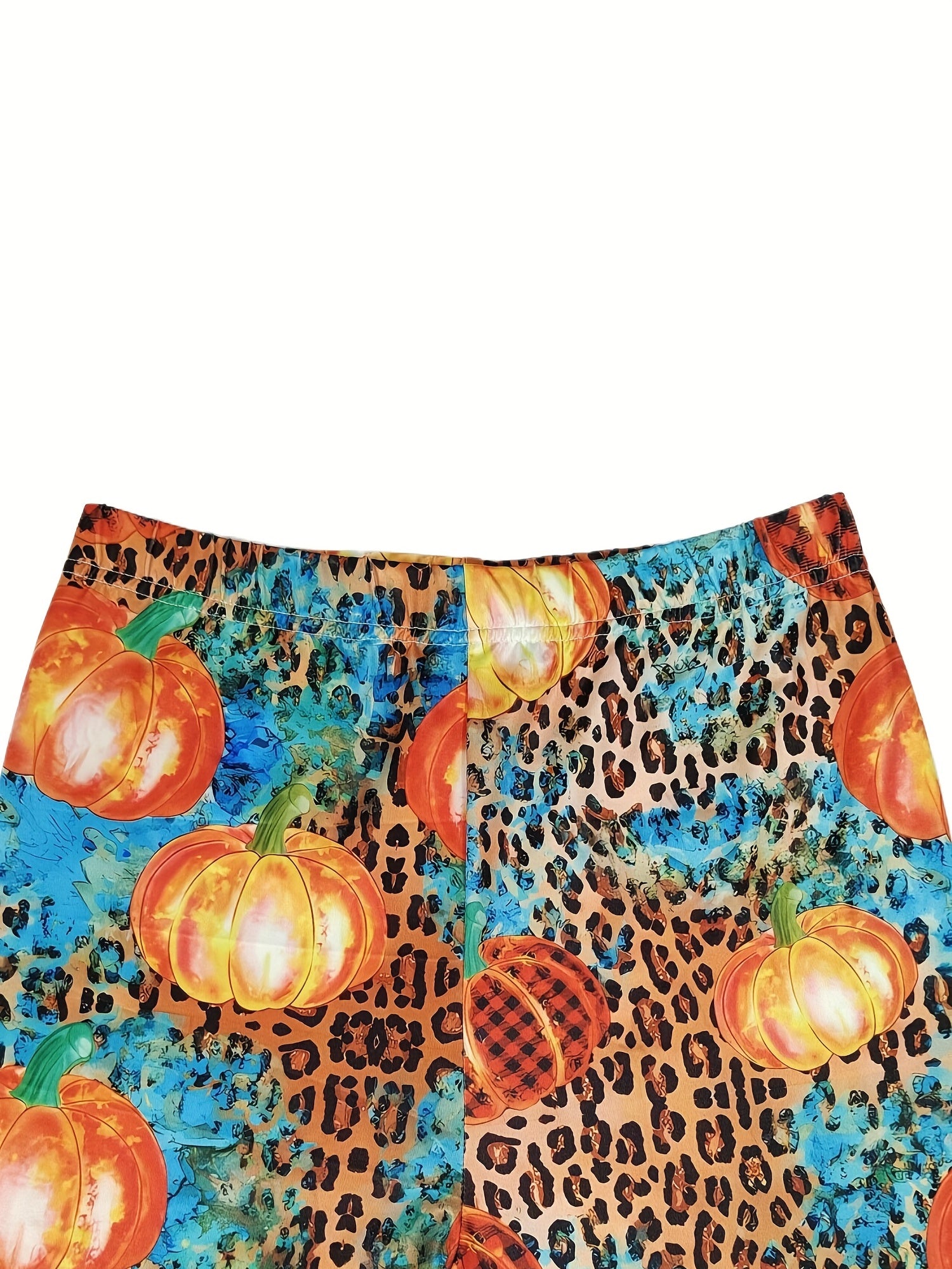 Pumpkin & Leopard Print Skinny Leggings Women's Clothing