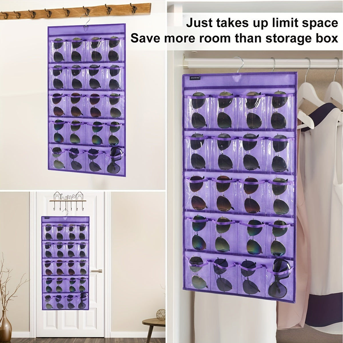 Dual Sided Hanging Sunglasses Organizer Storage Wall Mounted Eyeglasses Holder