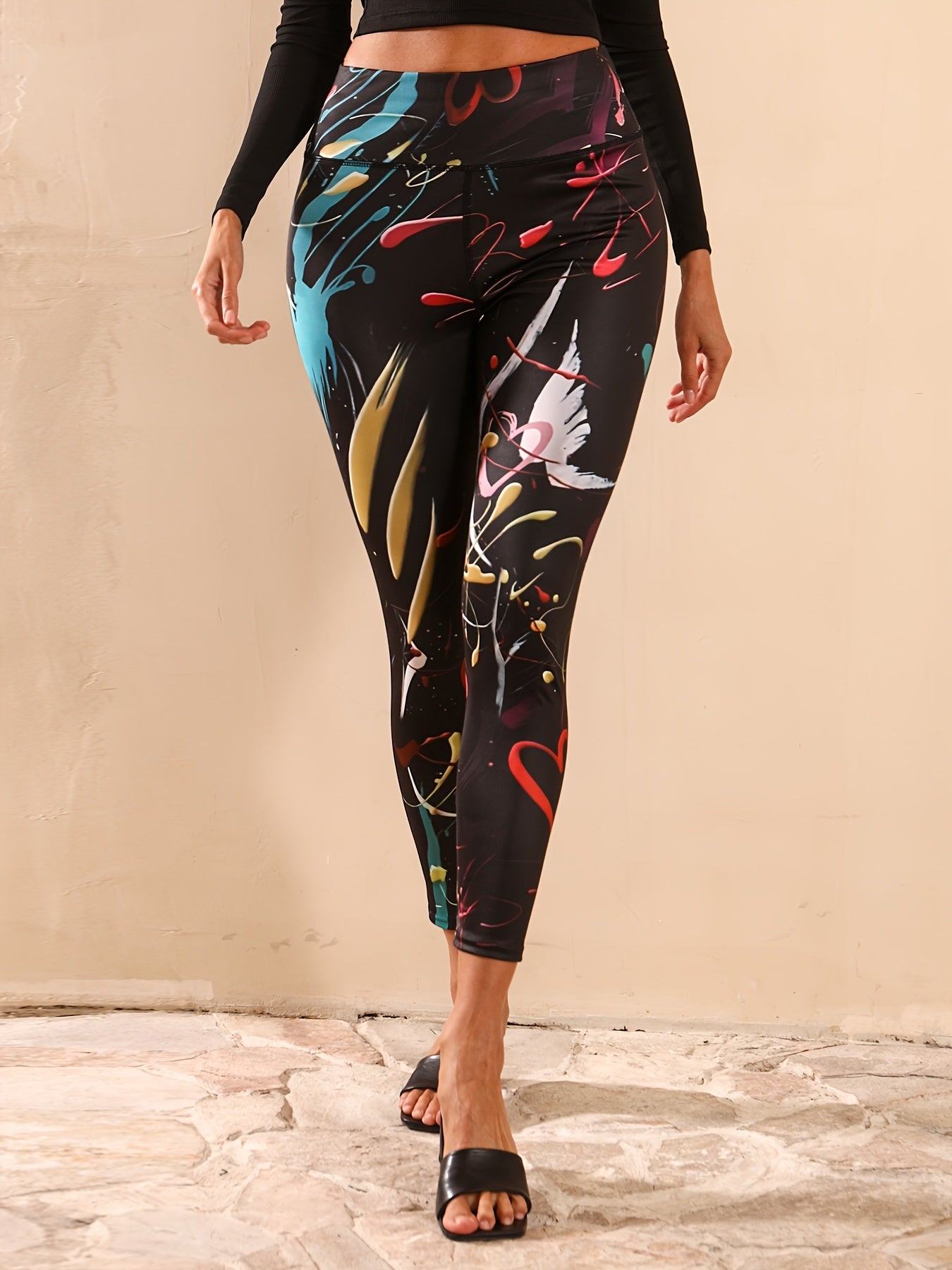 Graffiti Print Yoga Workout Pants Stretch Leggings Women Activewear
