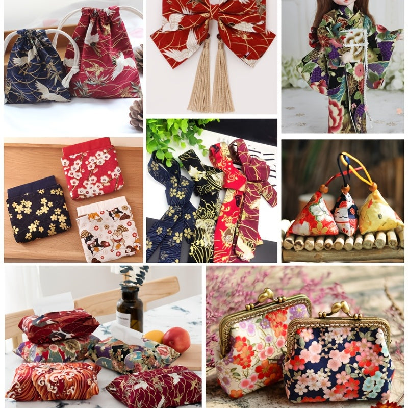 5pc Bronzing Cotton Patchwork Cloth Japanese Floral DIY Decoration