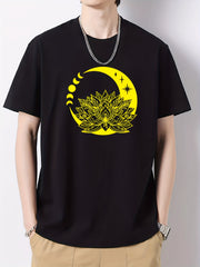 Cotton Moon Print Men's Graphic Crew Neck Active T shirt