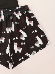 Cartoon Print Lounge Set Short Sleeve Top & Shorts Women's Loungewear