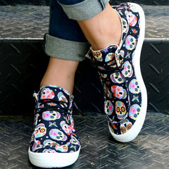 Women's Skull Print Canvas Slip-On Flat Halloween Shoes