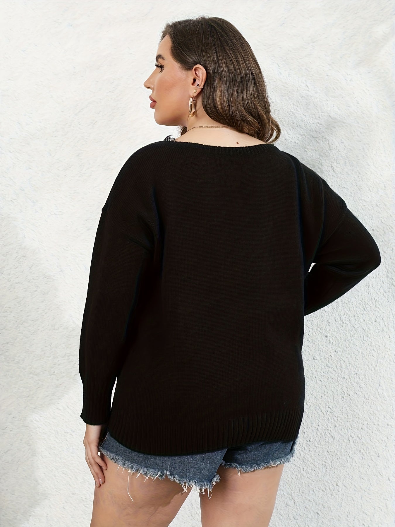 Lace Long Sleeve V Neck Jumper