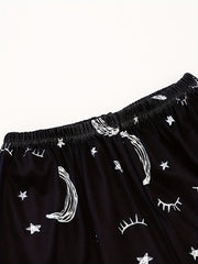 Starry Print Sleep Bottoms & Elastic Waistband Shorts Women's Loungewear