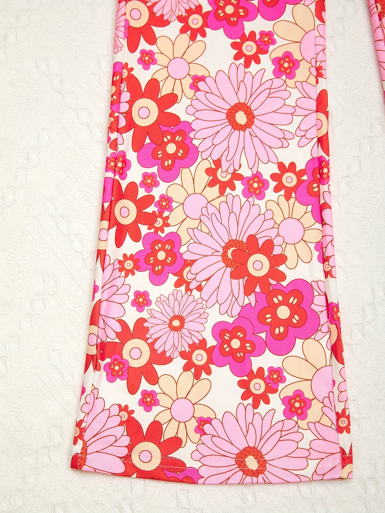Girls Floral Flared Pants Elastic Waist Slim Fit Casual Bell Bottom