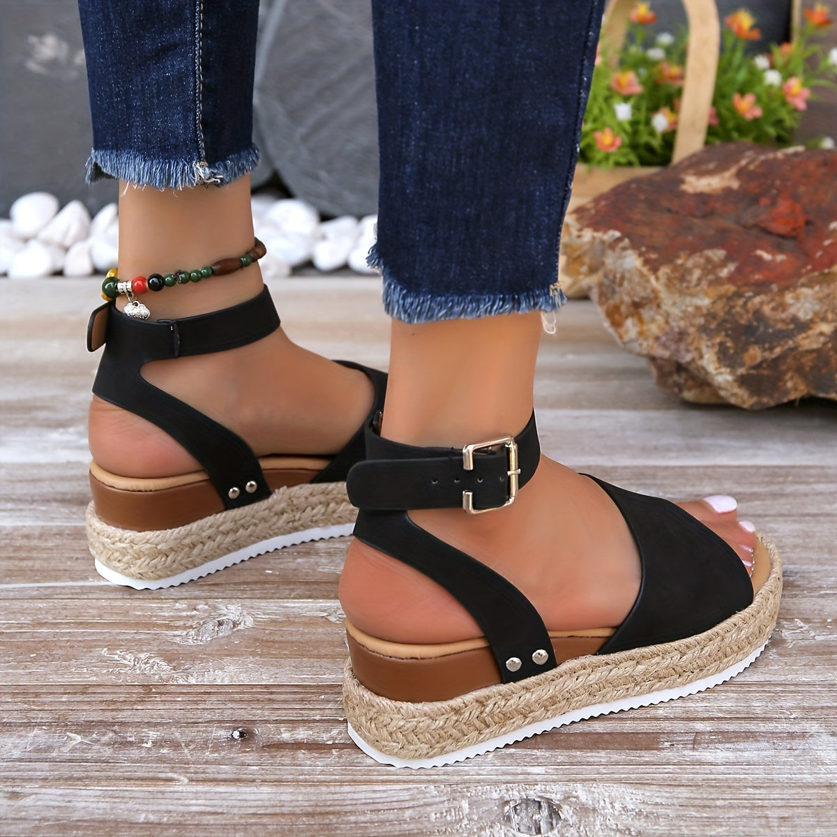 Women's Platform Sandals Buckle Strap Summer Shoes Comfort Espadrille