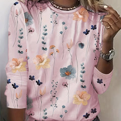 Floral Print Crew Neck Sweatshirt for Spring & Fall Women's Clothing