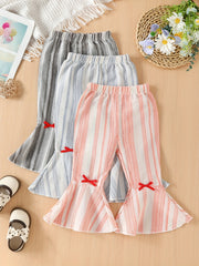 3pcs Striped Flared Pants Girls Bow Trousers