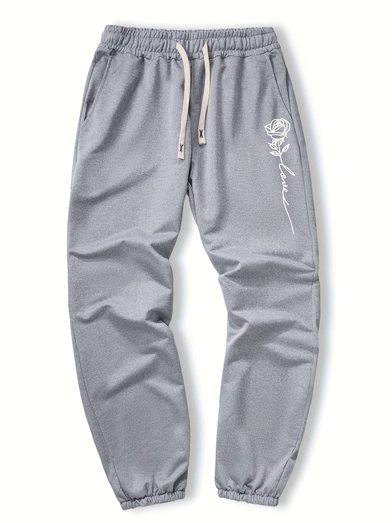 Rose Pattern Joggers With Pockets Men s Casual Waist Drawstring Sweatpants