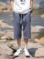 Men's Comfy Drawstring Long Shorts Zipper Pocket Summer Outdoor