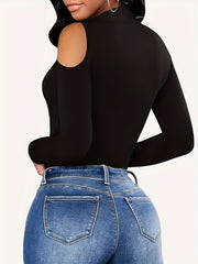 Long Sleeves Yoga Jumpsuit High Neck Hollow Out Stretch Bodysuit