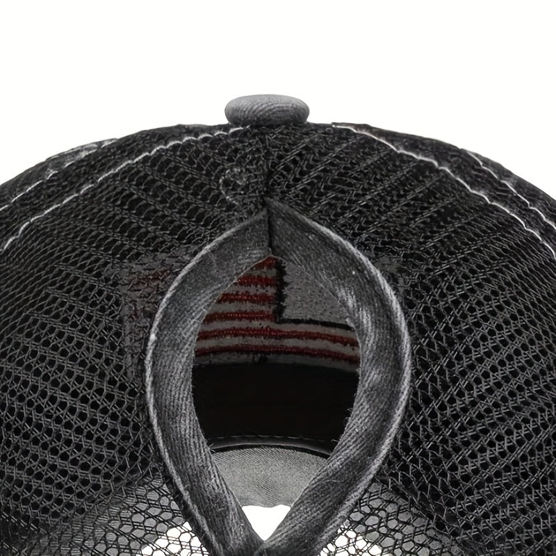 Retro Flag Embroidered Baseball Mesh Cap Unisex Sunscreen Breathable Hat