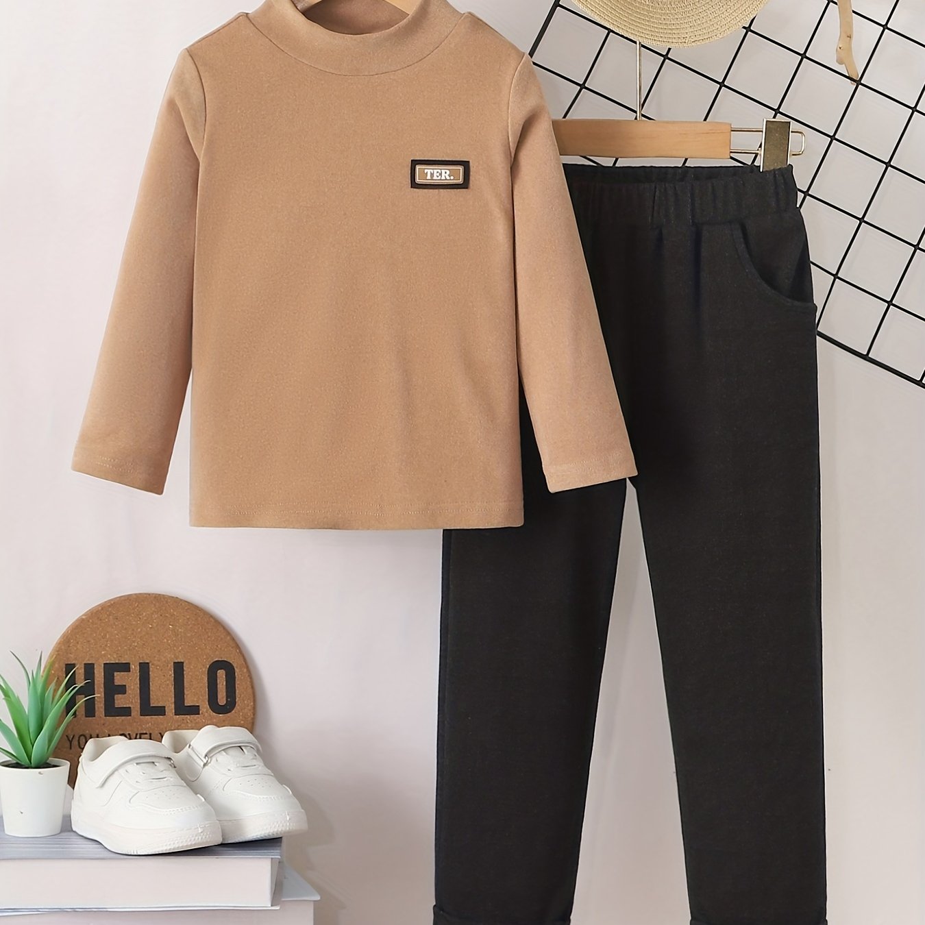 Toddler Boy's 2pcs Mock Neck Top & Pants Set Casual Outfits Kids Clothes