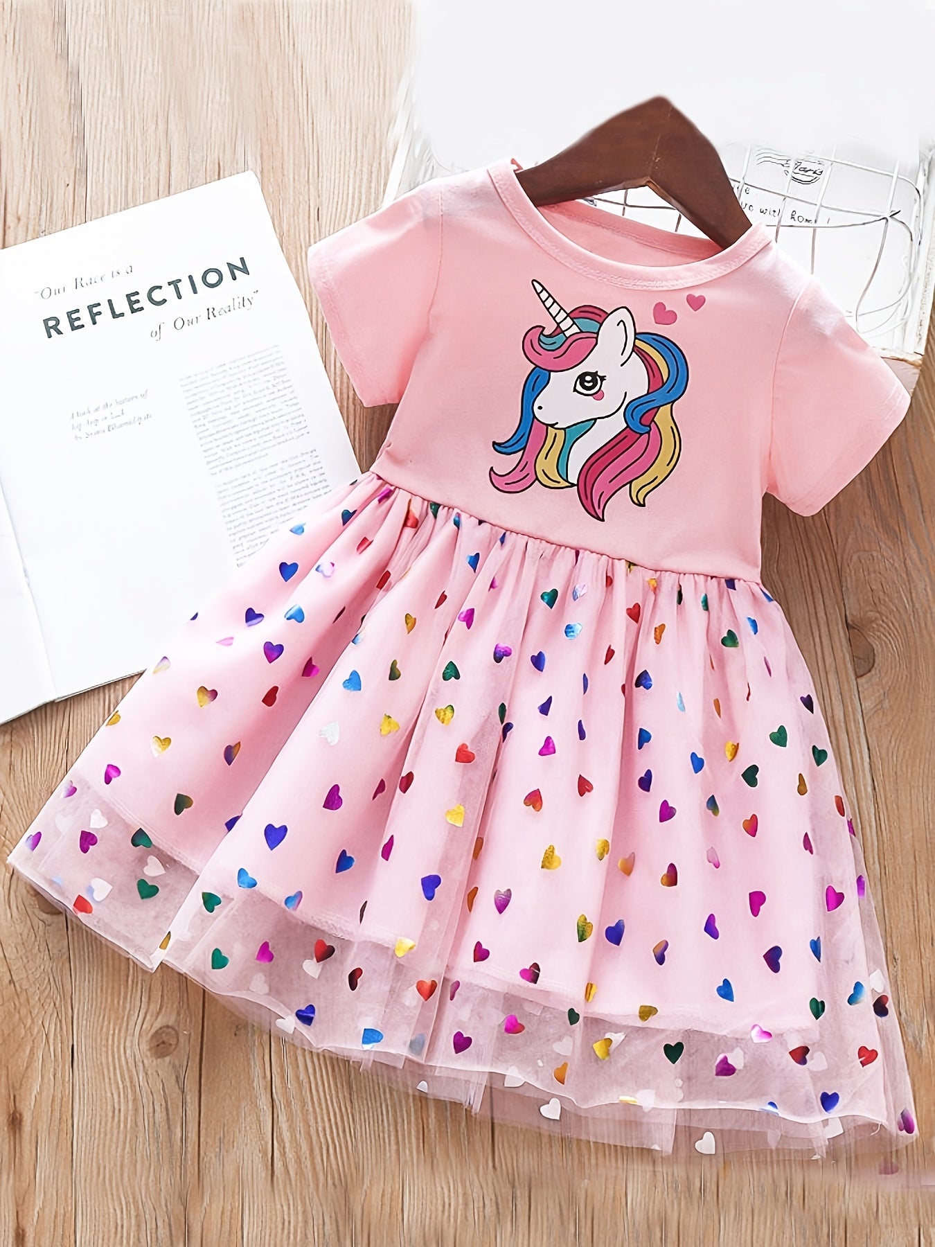Girls Unicorn Sequins Heart Tulle Patchwork Dress