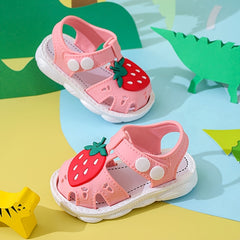 JIAGEYA Baby Girls Strawberry Print Sandals Comfy Non Slip Closed Toe Crib Shoes