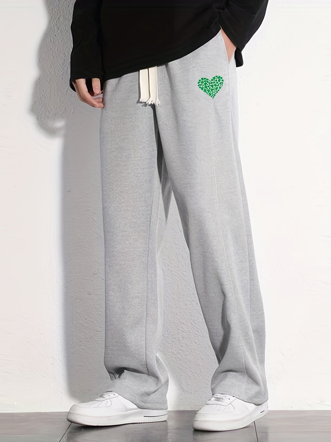 Clover Heart Pattern Loose Fit Drawstring Pants