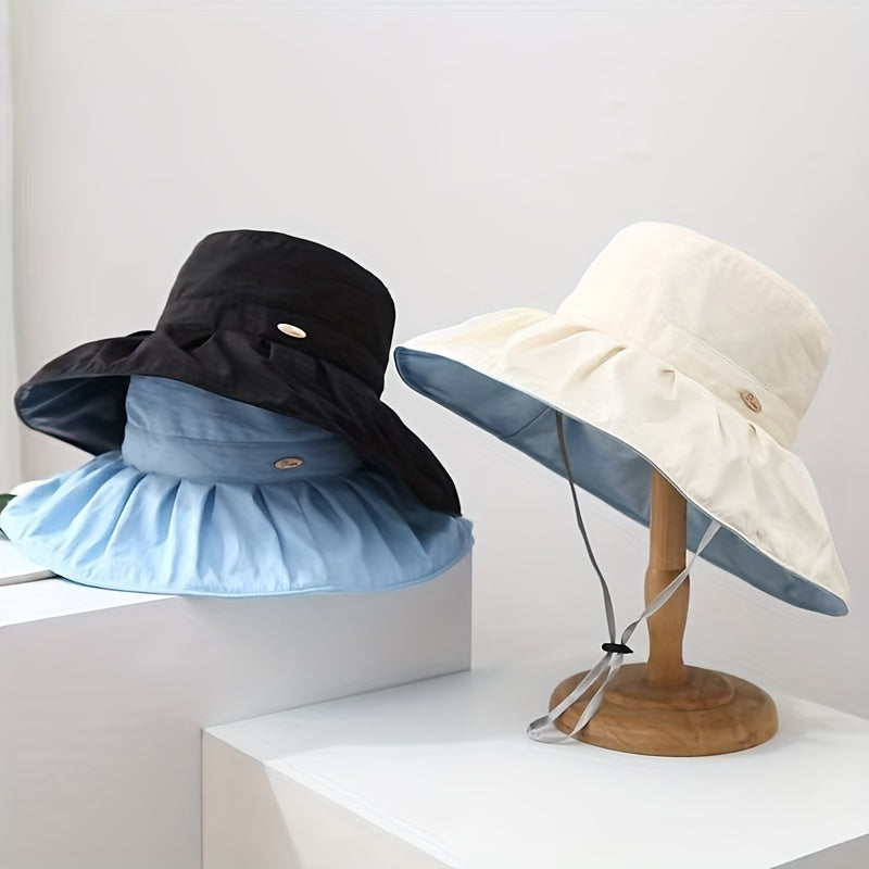 Solid Wide Brim Sunscreen Basin Hat Foldable Travel Beach Hats
