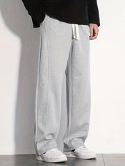 Rose Cotton Sweatpants Men's Casual Solid Loose Fit Drawstring