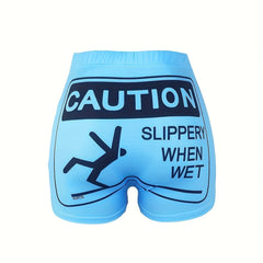 Funny Slogan Print Skinny Shorts