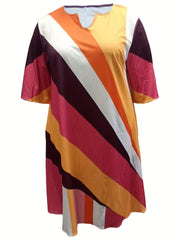 Dress Women's Plus Strip Half Sleeve Midi Dress