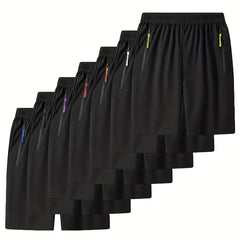 7pcs Colorful Zip Up Men's Sports Shorts for Summer Activities