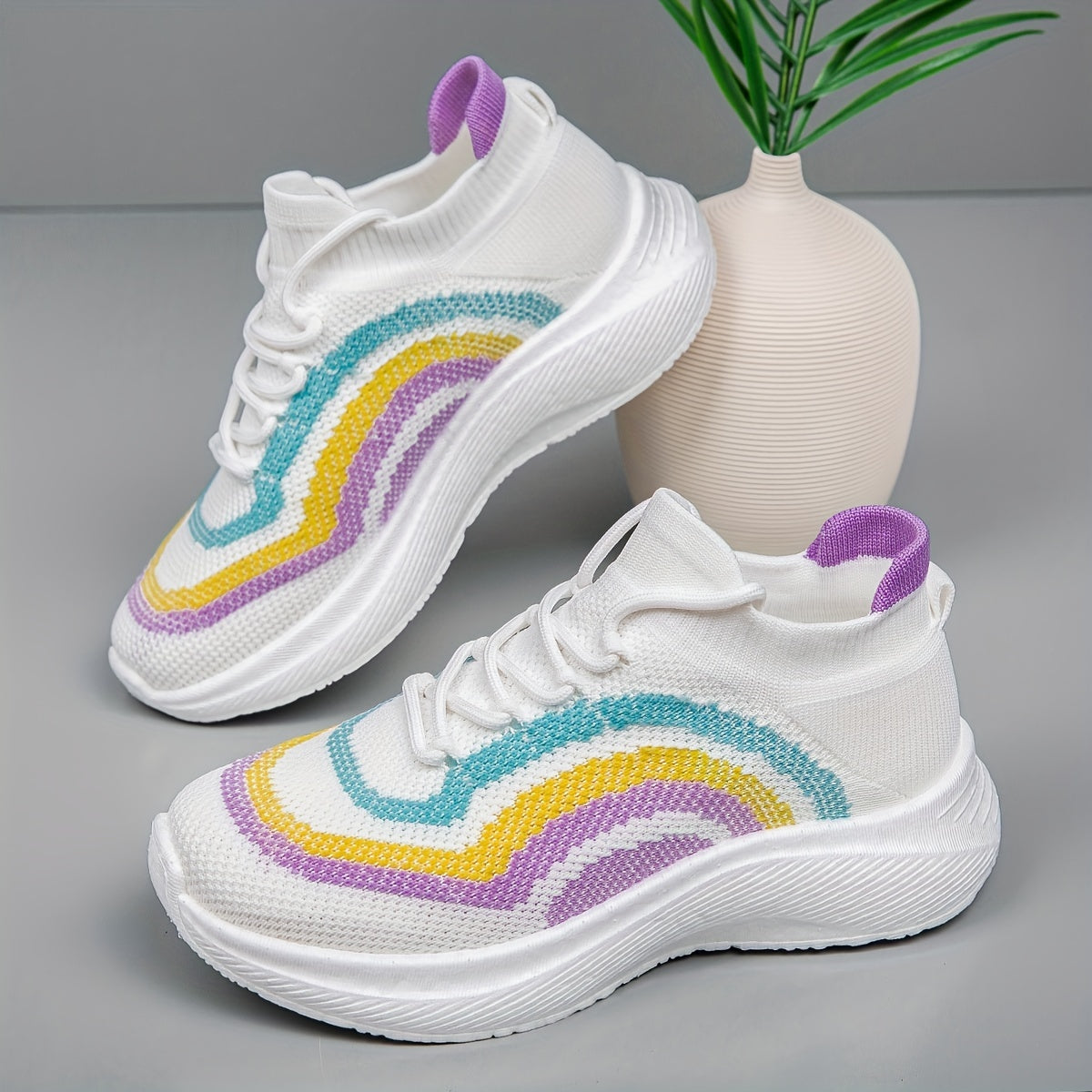 Women's Chunky Sneakers Knit Lace Up Sports Shoes