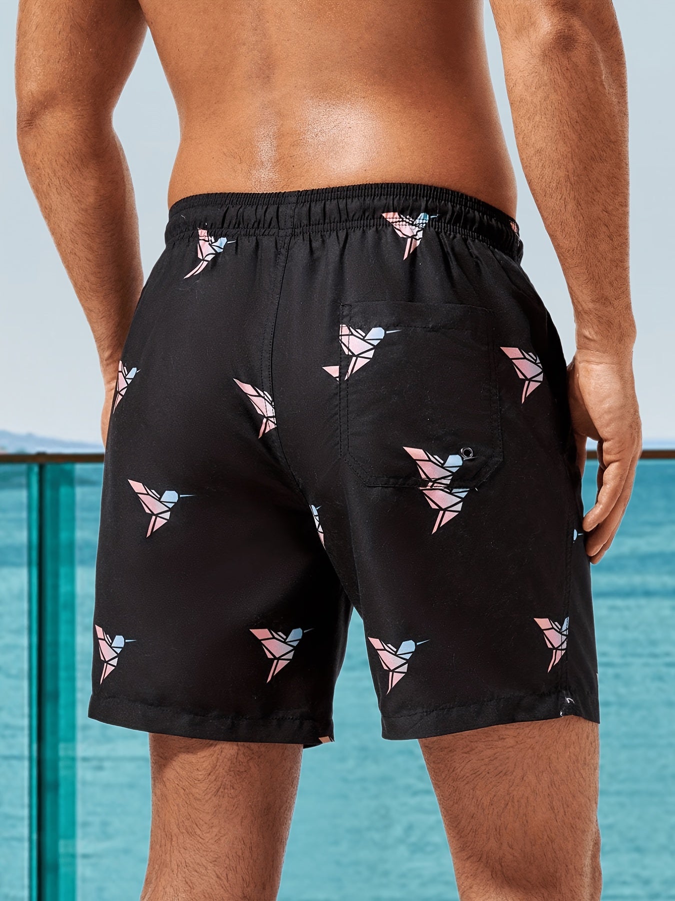 Geometric Bird Pattern Swim Trunk Men's Swimwear for Beach Pool