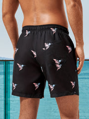 Geometric Bird Pattern Swim Trunk Men's Swimwear for Beach Pool