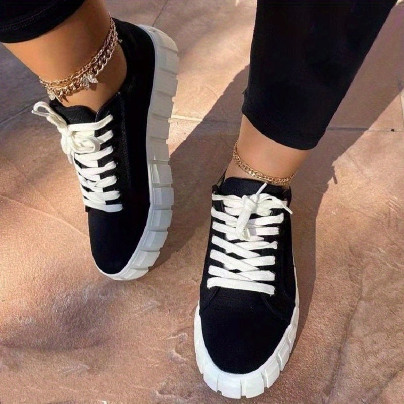 Women's Lace Up Thick Sole Canvas Shoes Non slip Board Shoes