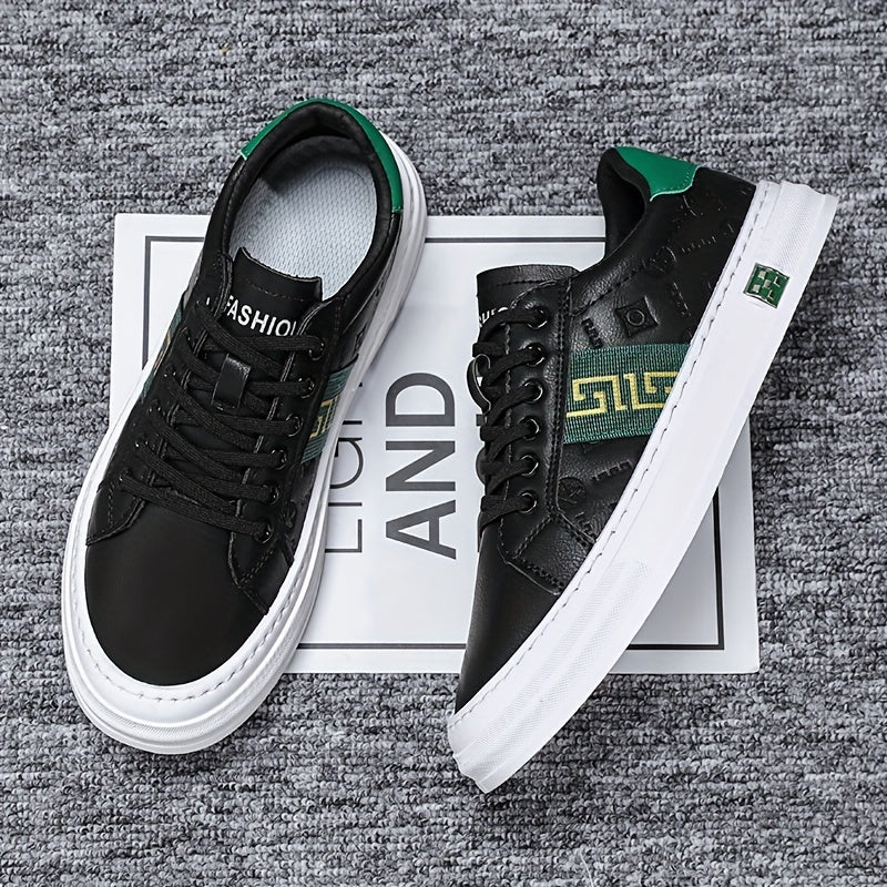 Men's Embossed PU Leather Skate Shoes Lace-up Sneakers