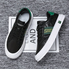 Men's Embossed PU Leather Skate Shoes Lace-up Sneakers