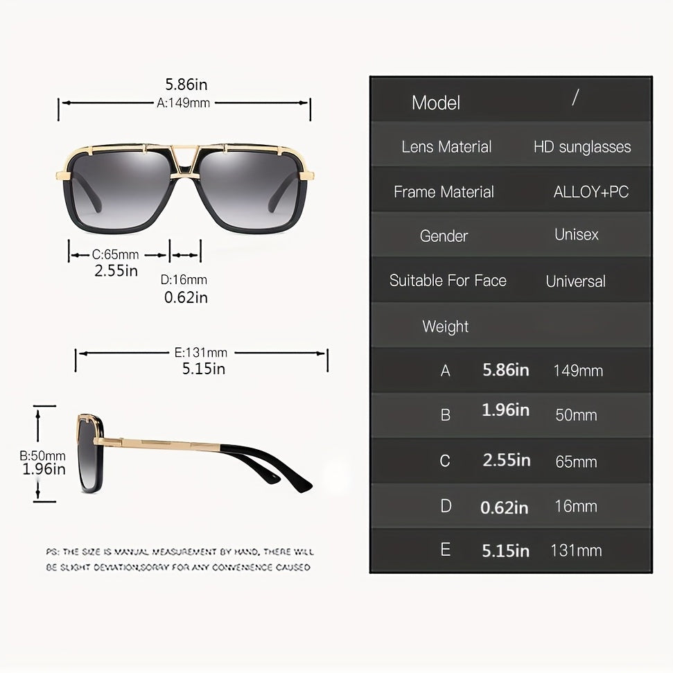 Men's Square Sunglasses Classic Style Large Frame UV Protection