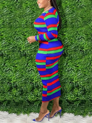 Colorblock Maxi Dress Women's Plus Slim Fit Round Neck