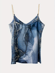 Marble Print Chain Strap Cami Top Spaghetti Strap Summer Casual Top