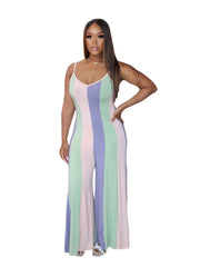 Colorblock Loose Fit Cami Wide Leg Jumpsuit Plus Size