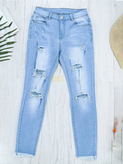 Washed Ripped Button Fly Jeans
