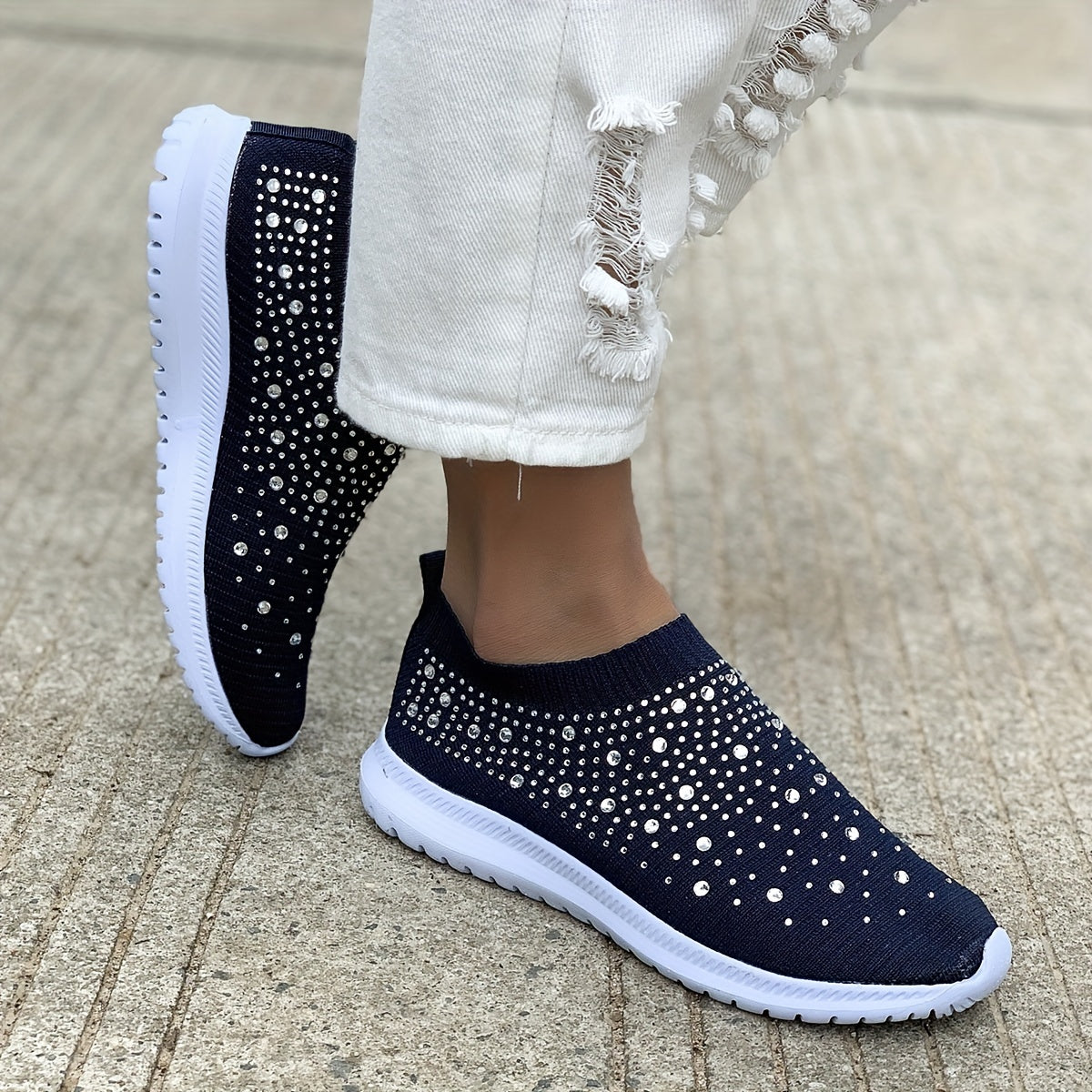 Women's Rhinestone Knit Slip On Shoes