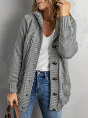 Hooded Cardigan Button-Up Long Sleeve with Pockets