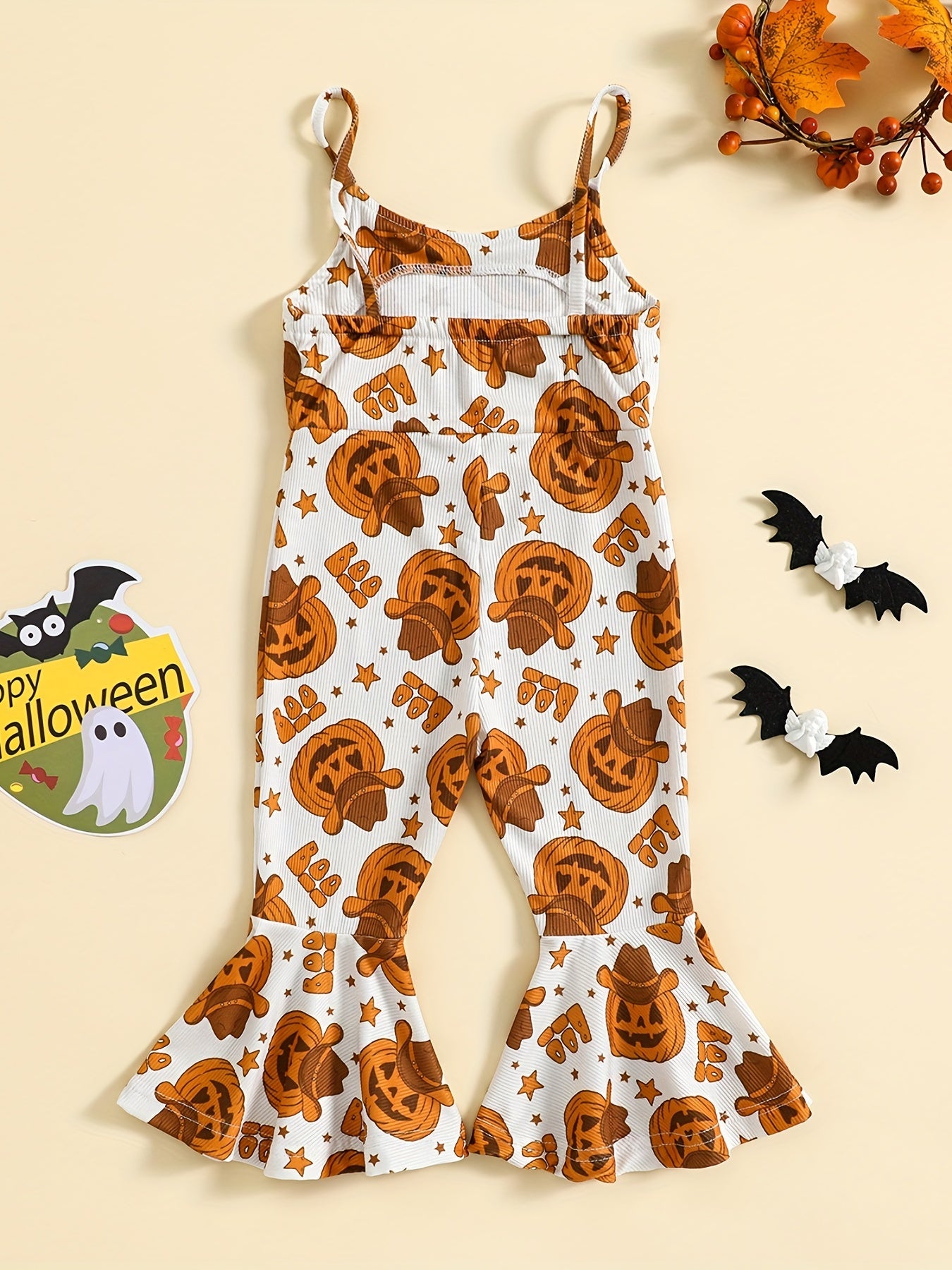 Girls' Pumpkin Allover Ribbed Flare Leg Jumpsuit