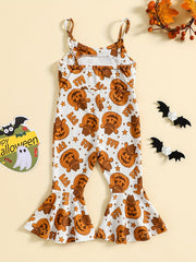 Girls' Pumpkin Allover Ribbed Flare Leg Jumpsuit