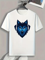 Wolf Pattern Print Men's Comfy Sports T-shirt for Fitness Activities