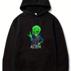 Alien Print Hoodie Graphic Sweatshirt With Kangaroo Pocket