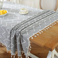 Boho Geometric Wave Pattern Tablecloth European Style Cotton Linen Rectangular