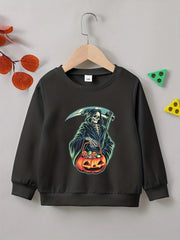 Halloween Party Skeleton Sweatshirt Boys Casual Crew Neck Tops Kids Clothing