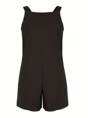 Solid Tie Shoulder Round Neck Romper Overalls