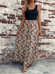 Paisley Print Splicing Maxi Dress Sleeveless Crew Neck
