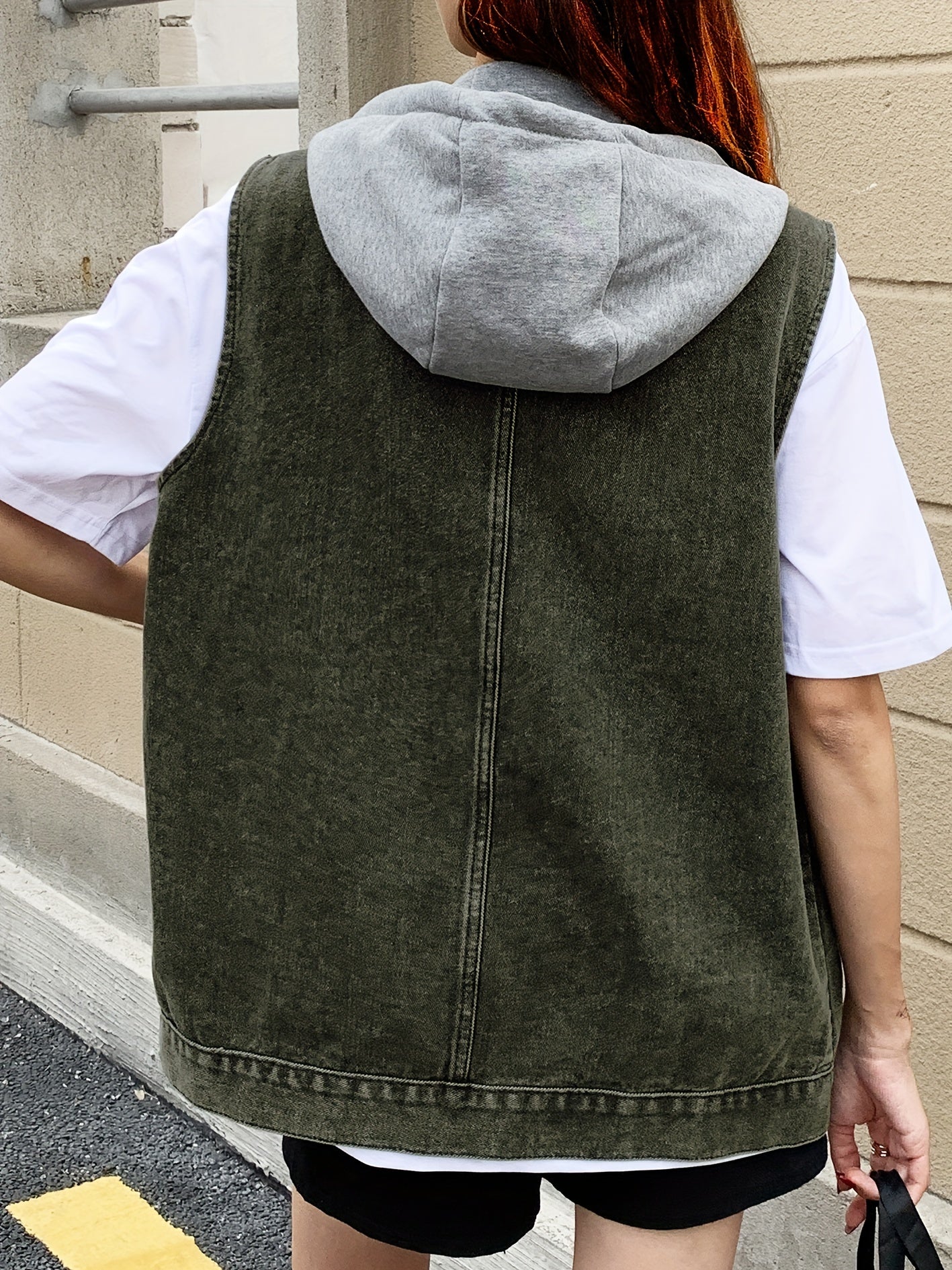 Denim Top Women's Button Front Hooded Vest