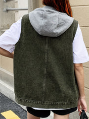 Denim Top Women's Button Front Hooded Vest
