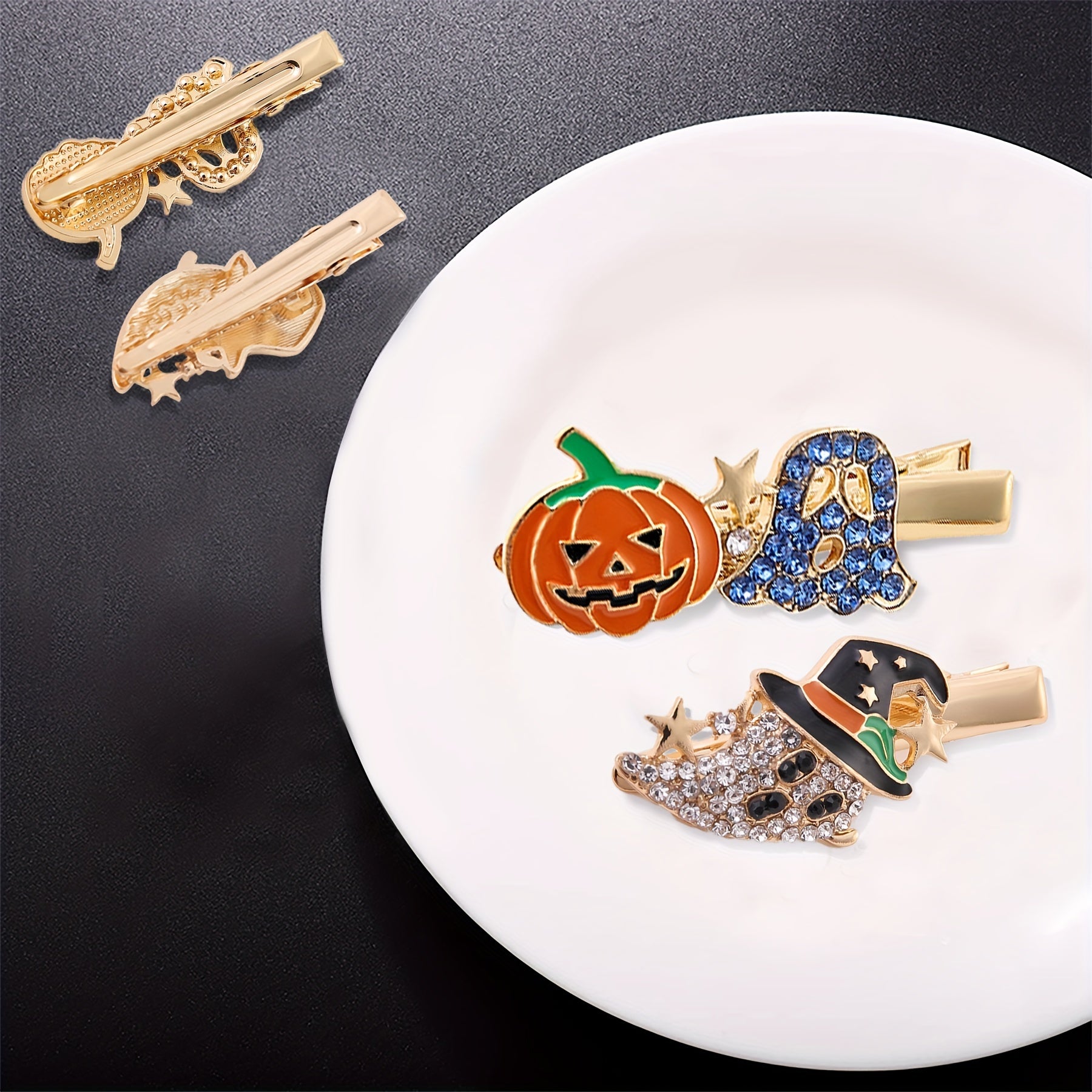 Halloween Pumpkin Ghost Hair Clips Rhinestone Hair Clips For Girls